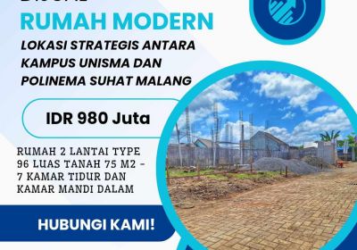 Rumah Kota Malang Lokasi Strategis Antara Kampus Unisma dan UB